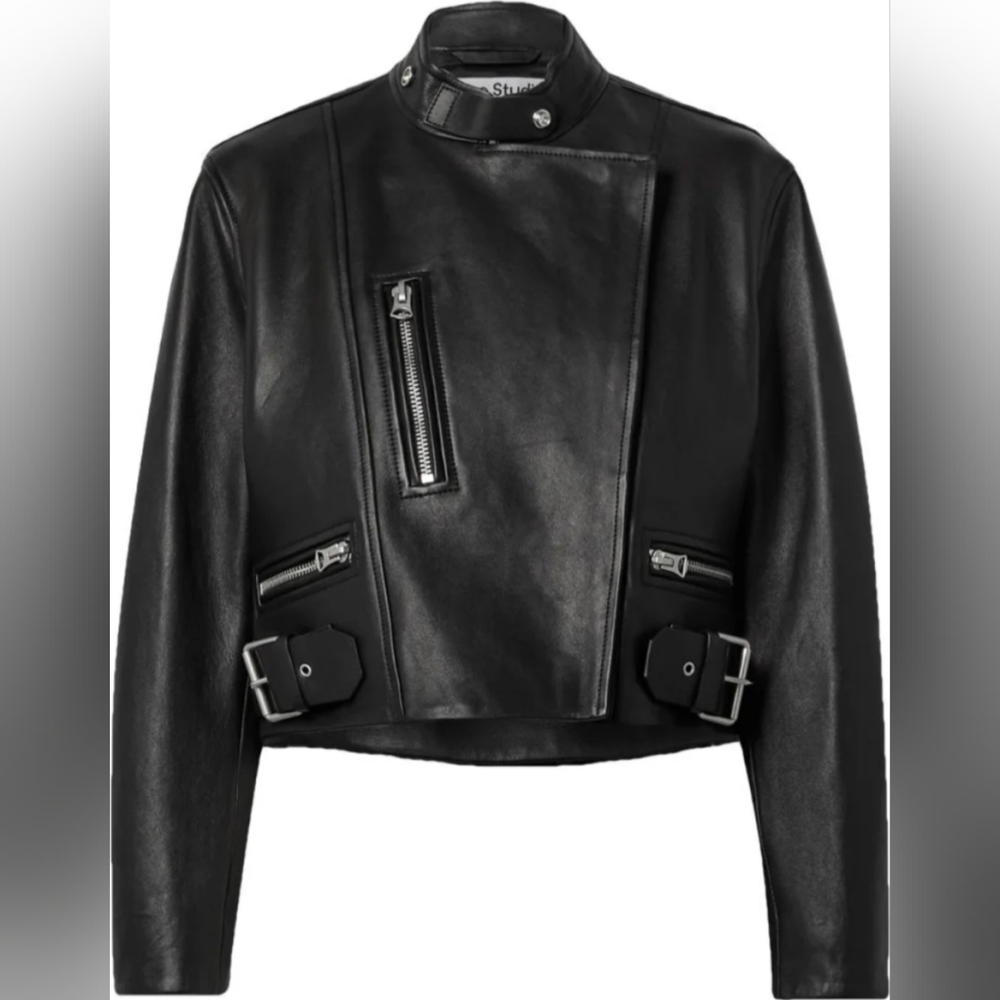 Acne studios black leather racer biker jacket size 36